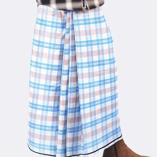 White & Blue Check Cotton Lungi - Zoboraj
